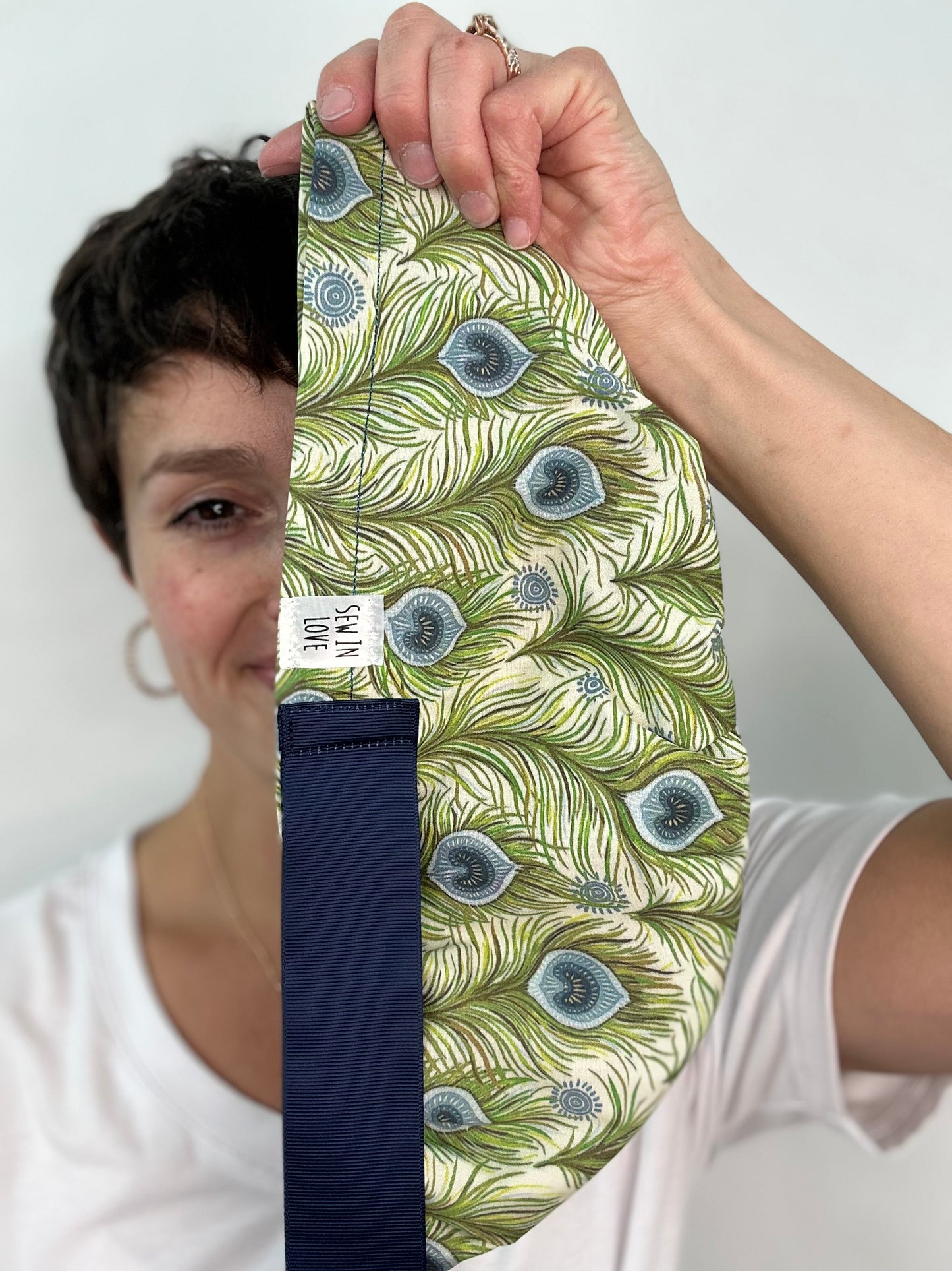Ribbon Back - Peacock Feathers: Euro-Style Scrub Cap