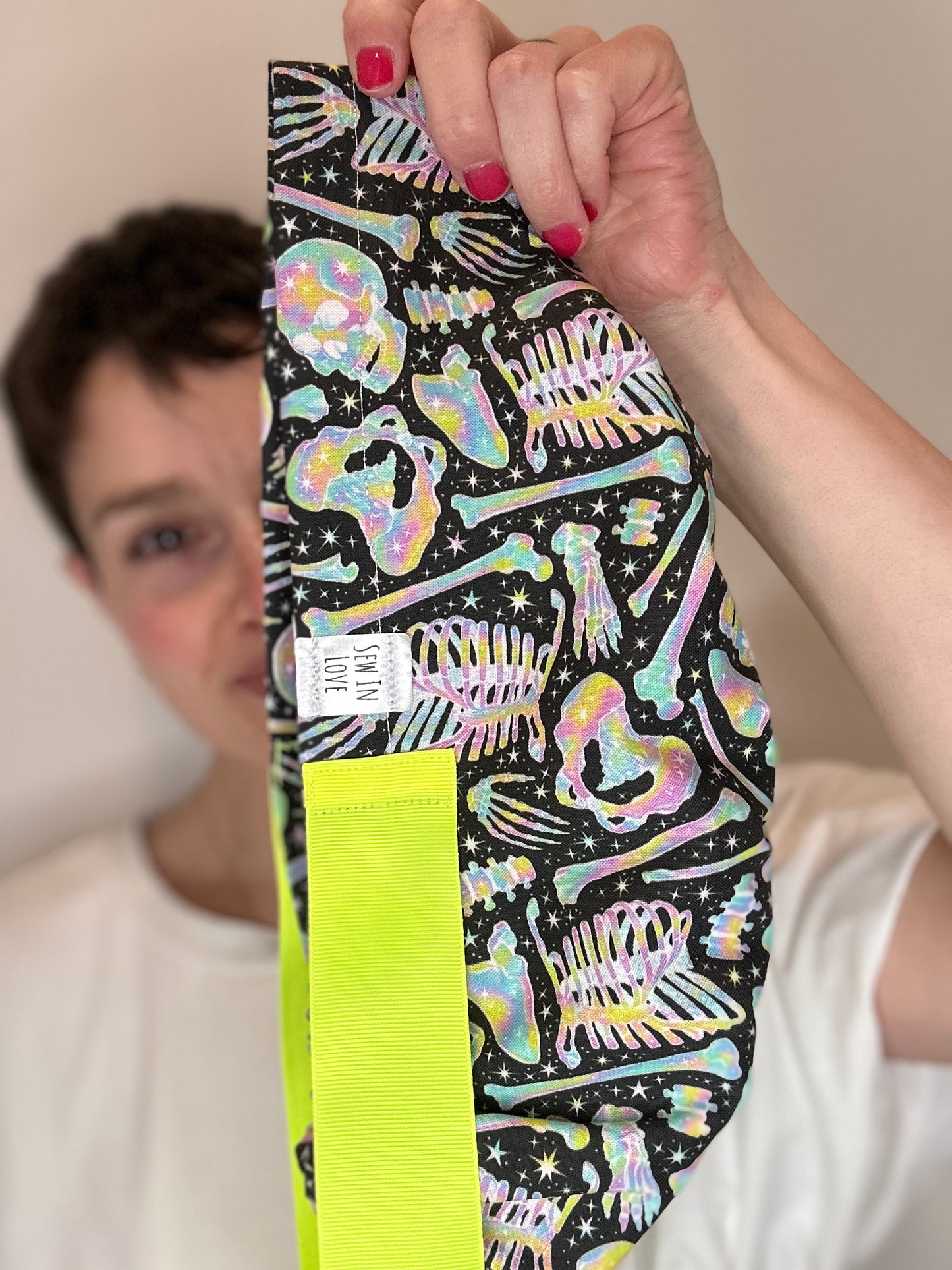 Ribbon Back- Neon Bones: Euro-Style Scrub Cap