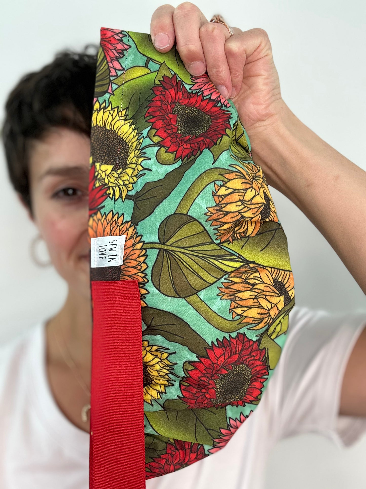 Ribbon Back- Delightful Sunflowers: Euro-Style Scrub Cap