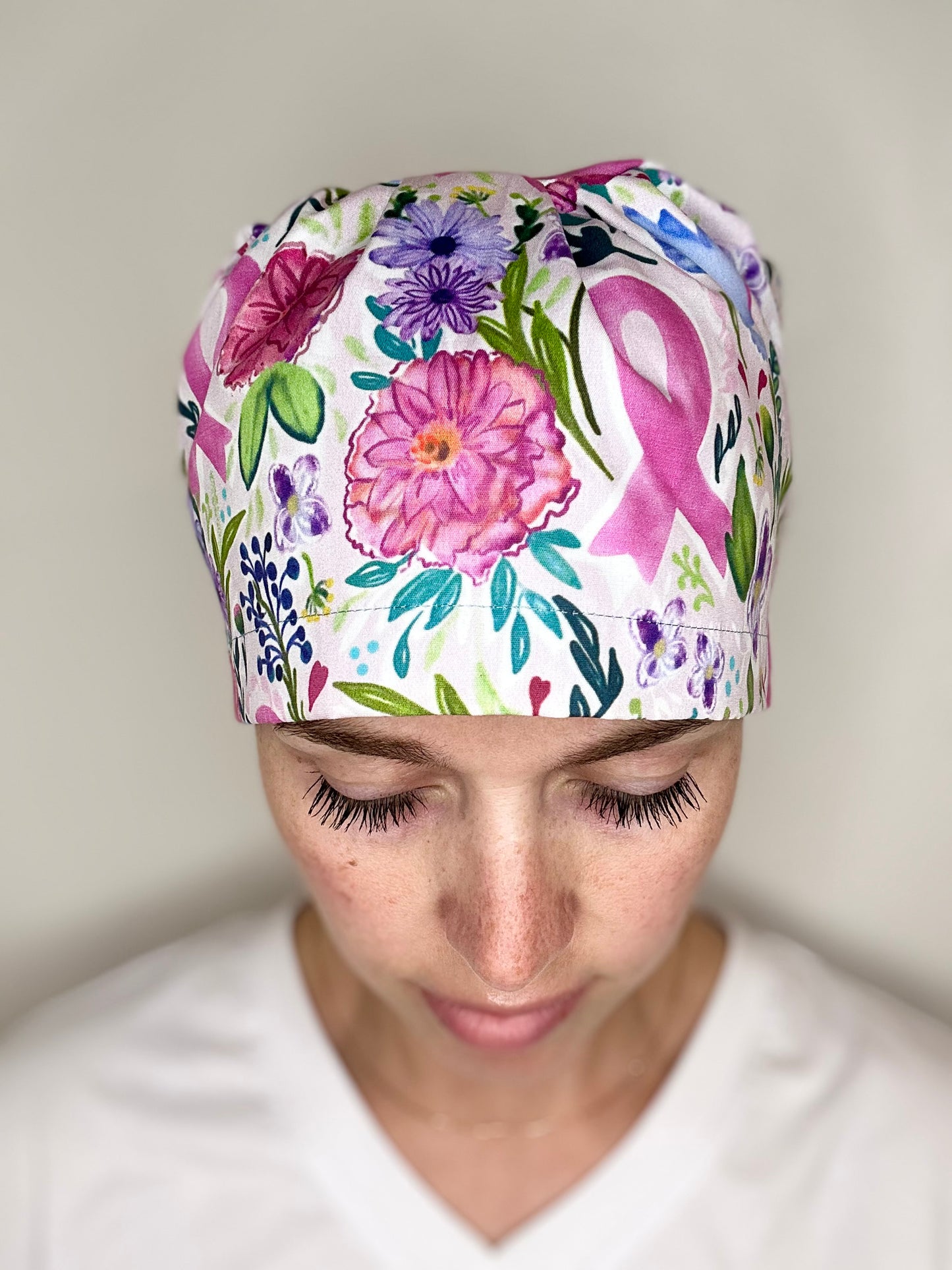 *Toggle Back* SATIN LINED- Breast Cancer and Birds: Euro-Style Scrub Cap