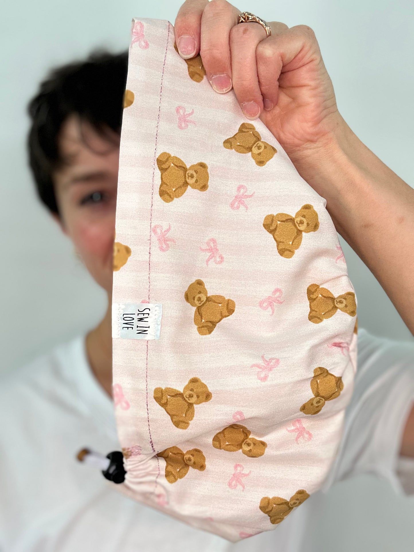 Toggle Back- Teddy Bears and Bows: Euro-Style Scrub Cap