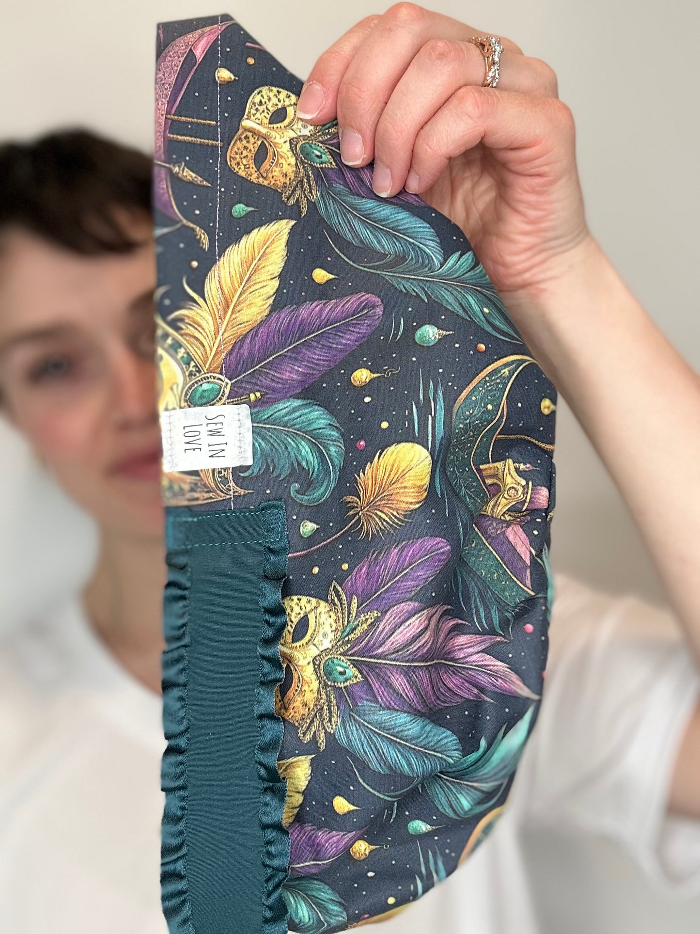 Ribbon Back- Mardi Gras at Night: Euro-Style Scrub Cap