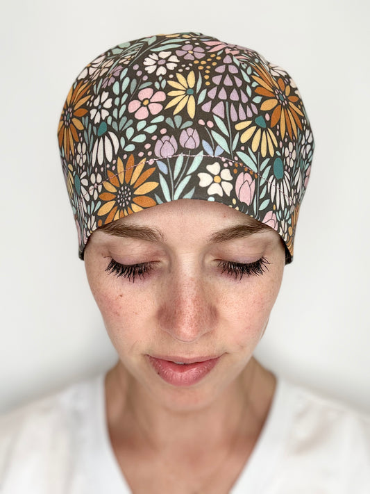 Toggle Back - Floral Mosaic: Euro-Style Scrub Cap