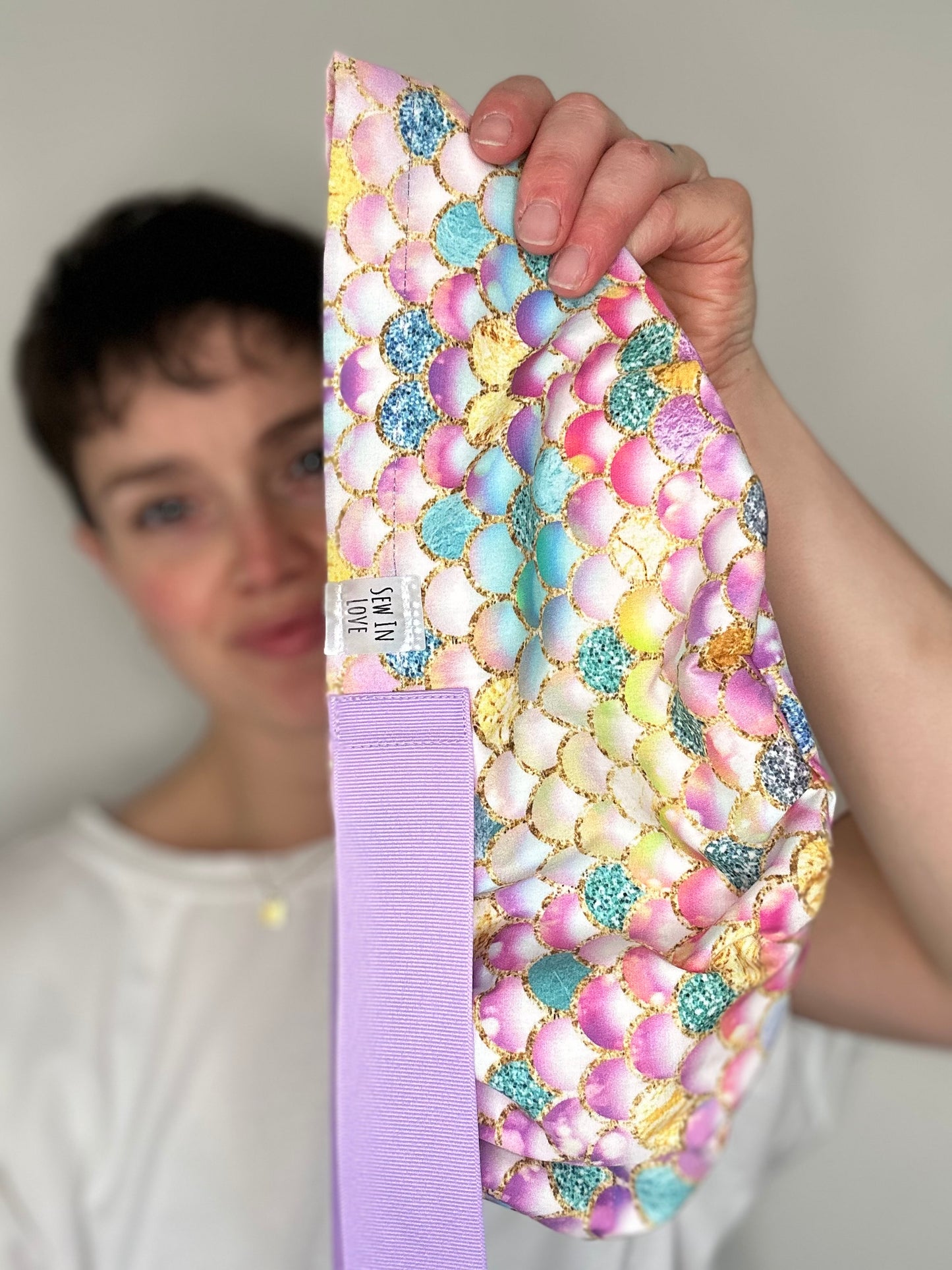Ribbon Back- Sparkly Mermaid: Euro-Style Scrub Cap