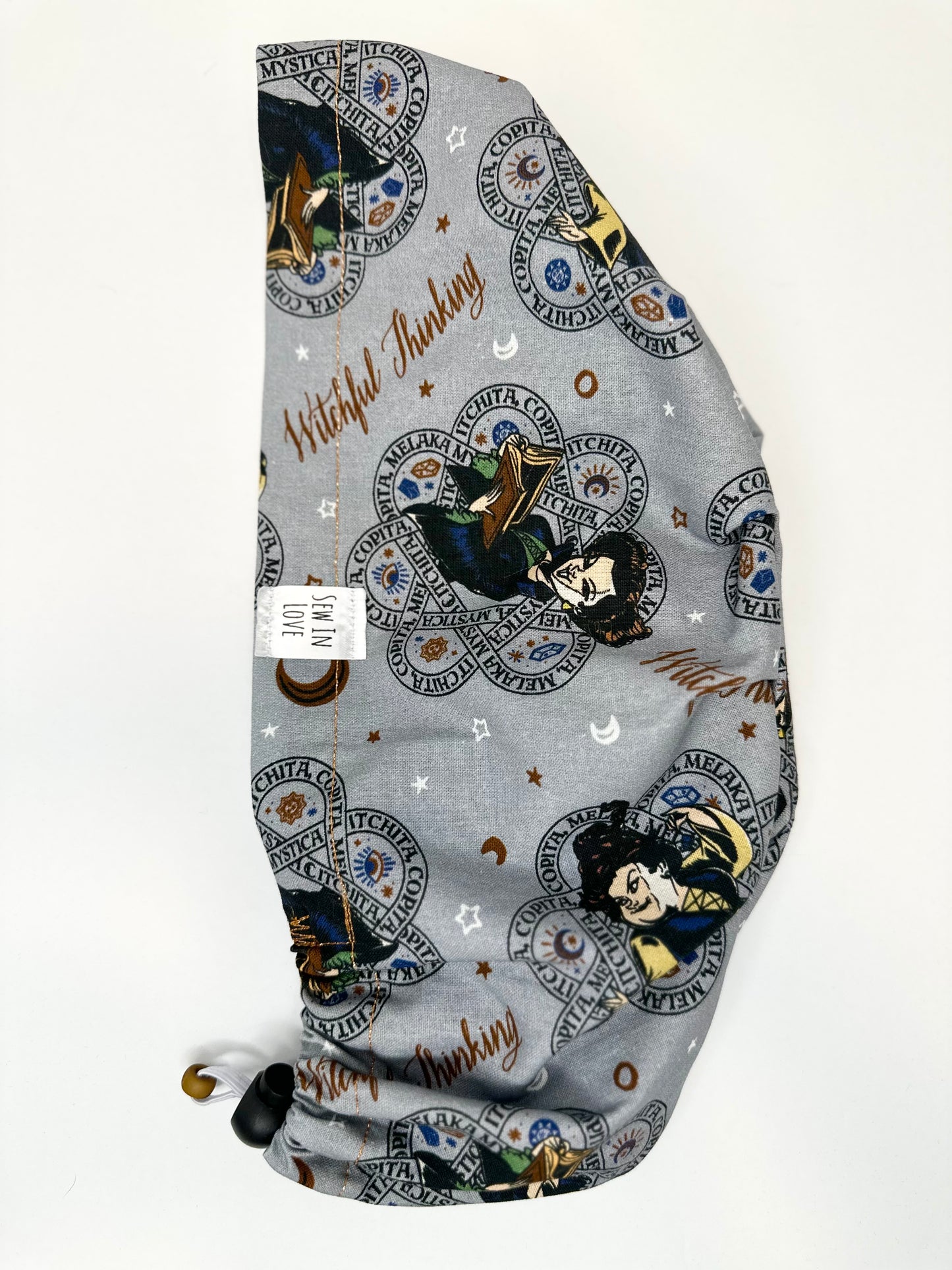 *Toggle Back* SATIN LINED- Grey Hocus Pocus: Euro-Style Scrub Cap