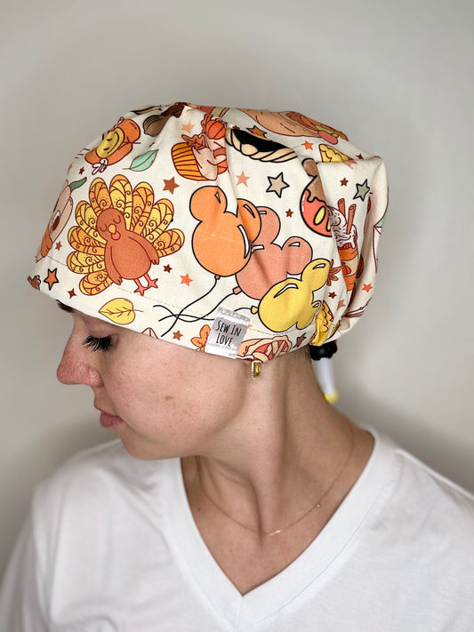 *Toggle Back* SATIN LINED- Mickey Pumpkin Patch: Euro-Style Scrub Cap