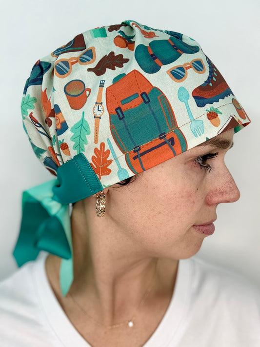 Ribbon Back- Take a Hike (Mismatched Ribbons): Euro-Style Scrub Cap