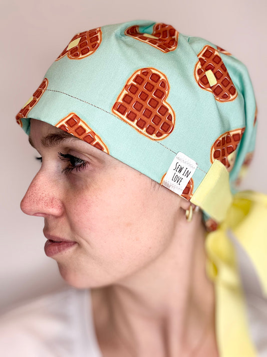 Ribbon Back- I Heart Waffles: Euro-Style Scrub Cap