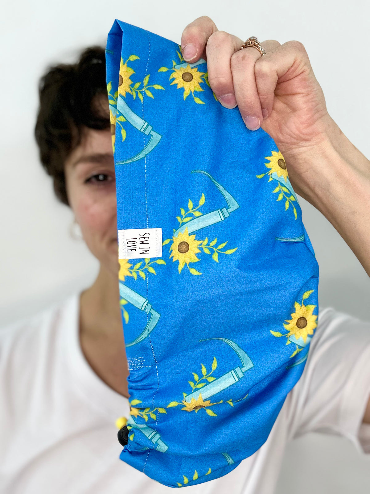 Toggle Back- Sunflower Mac Blade: Euro-Style Scrub Cap