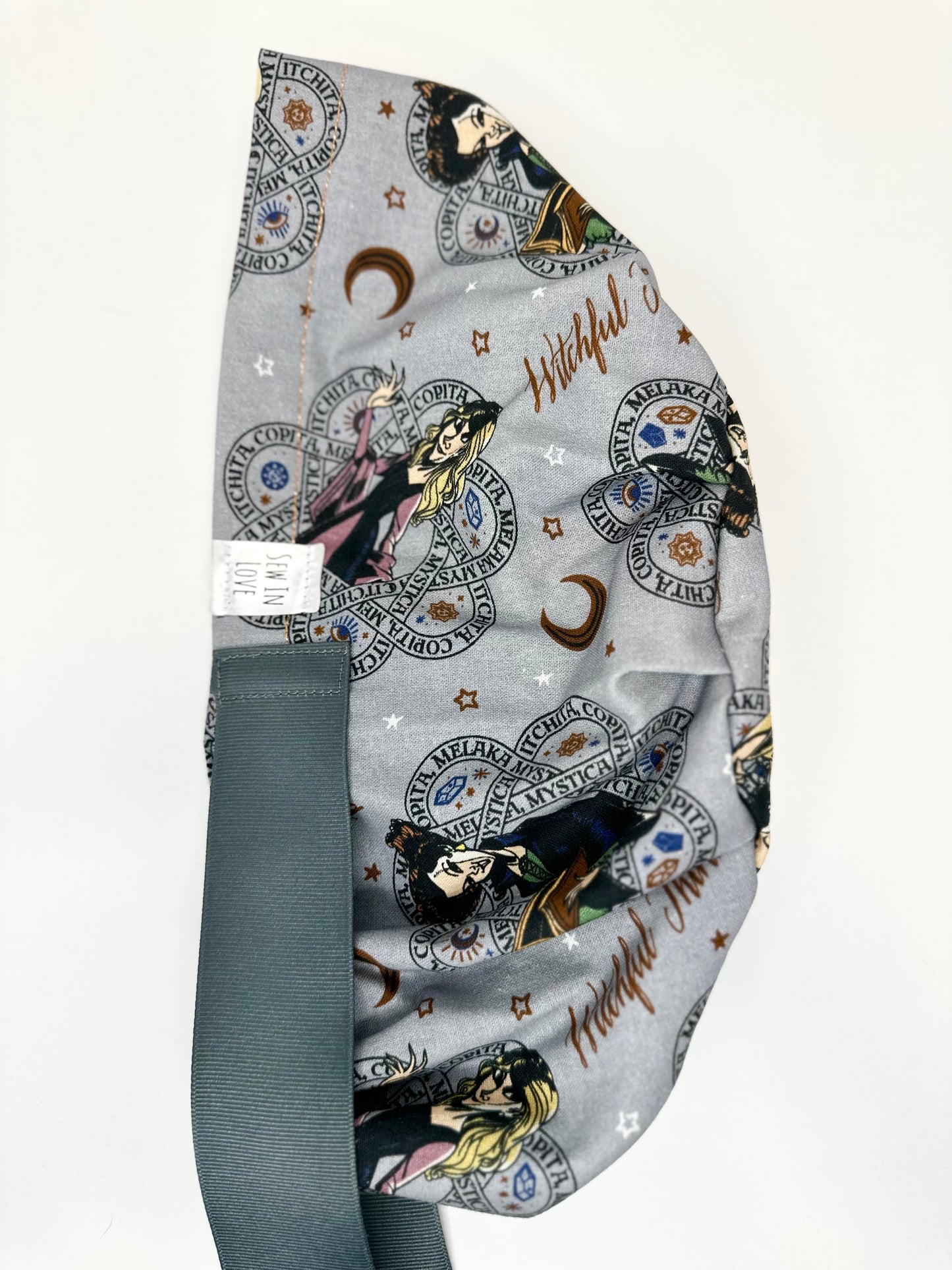 SATIN LINED- Grey Hocus Pocus: Euro-Style Scrub Cap