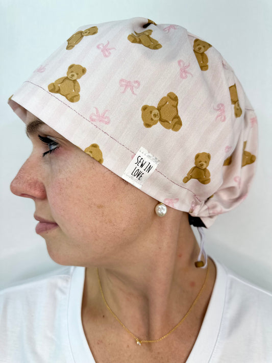 Toggle Back- Teddy Bears and Bows: Euro-Style Scrub Cap