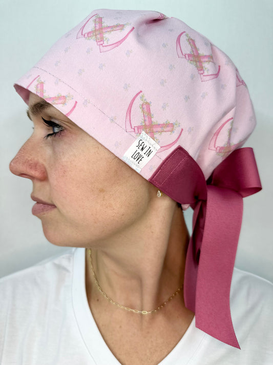 Ribbon Back-Dainty Mac Blade (Mauve Ribbon): Euro-Style Scrub Cap