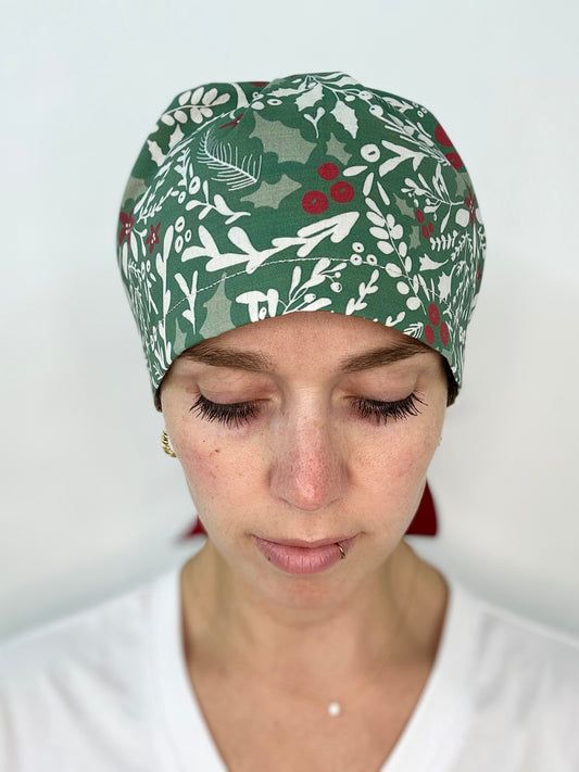 Ribbon Back- Bold Poinsettias: Euro-Style Scrub Cap