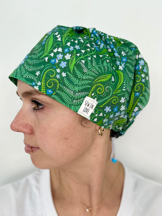 Toggle Back- Fern Forest: Euro-Style Scrub Cap