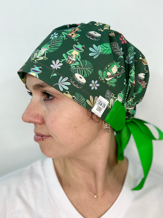 Ribbon Back- Musical Frogs: Euro-Style Scrub Cap