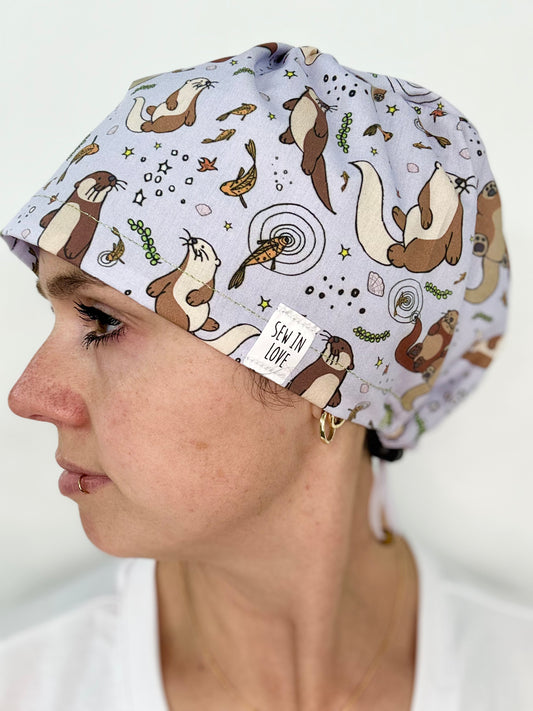 Toggle Back- Cuddly Otters: Euro-Style Scrub Cap