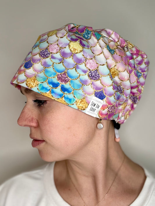 Toggle Back- Sparkly Mermaid: Euro-Style Scrub Cap