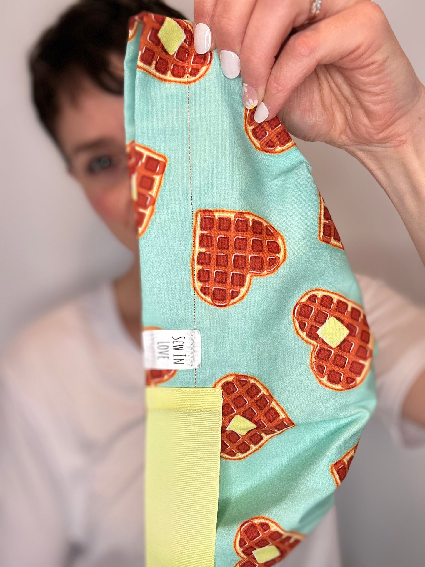 Ribbon Back- I Heart Waffles: Euro-Style Scrub Cap
