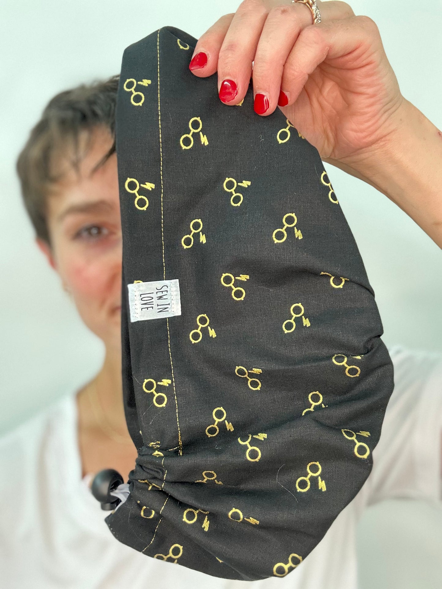 Toggle Back- Golden Glasses: Euro-Style Scrub Cap