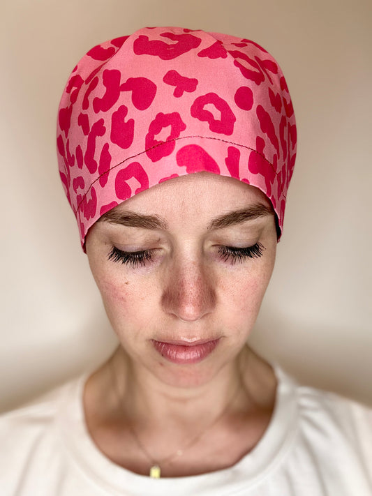 Toggle Back- Girlie Leopard: Euro-Style Scrub Cap