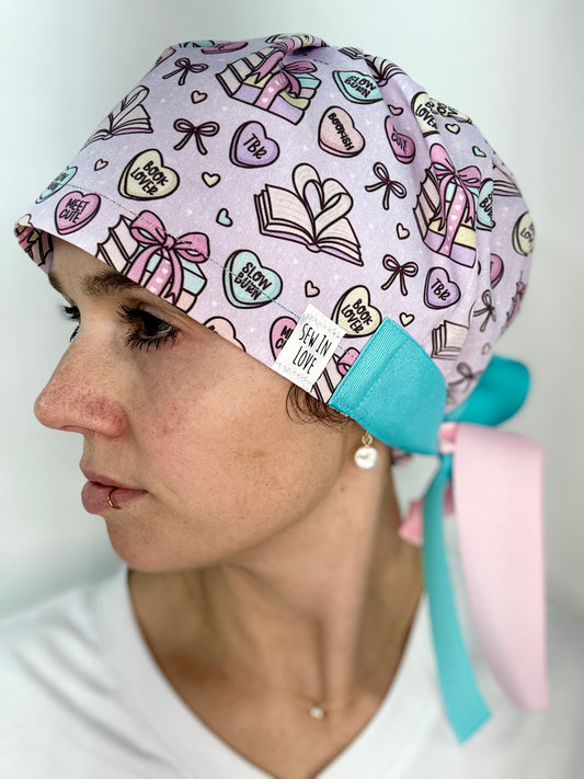 Ribbon Back- Book Lovers (Mismatched Ribbons): Euro-Style Scrub Cap