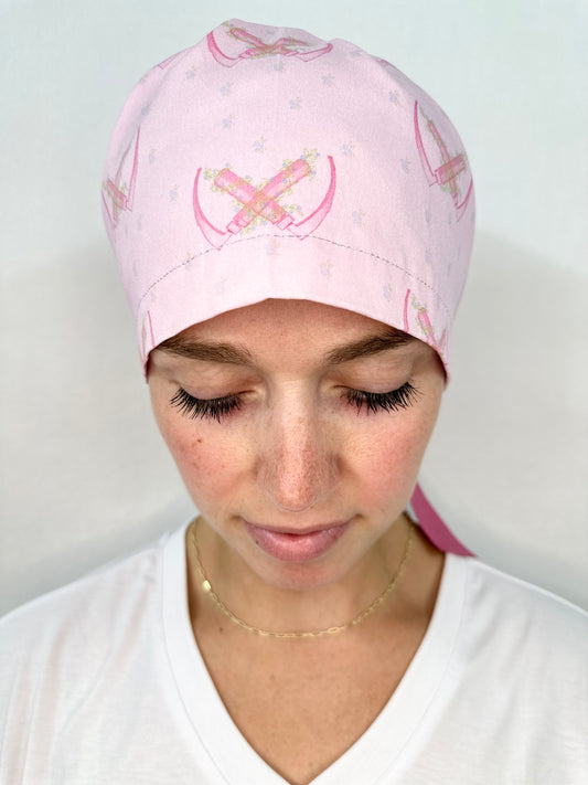 Ribbon Back-Dainty Mac Blade (Mauve Ribbon): Euro-Style Scrub Cap