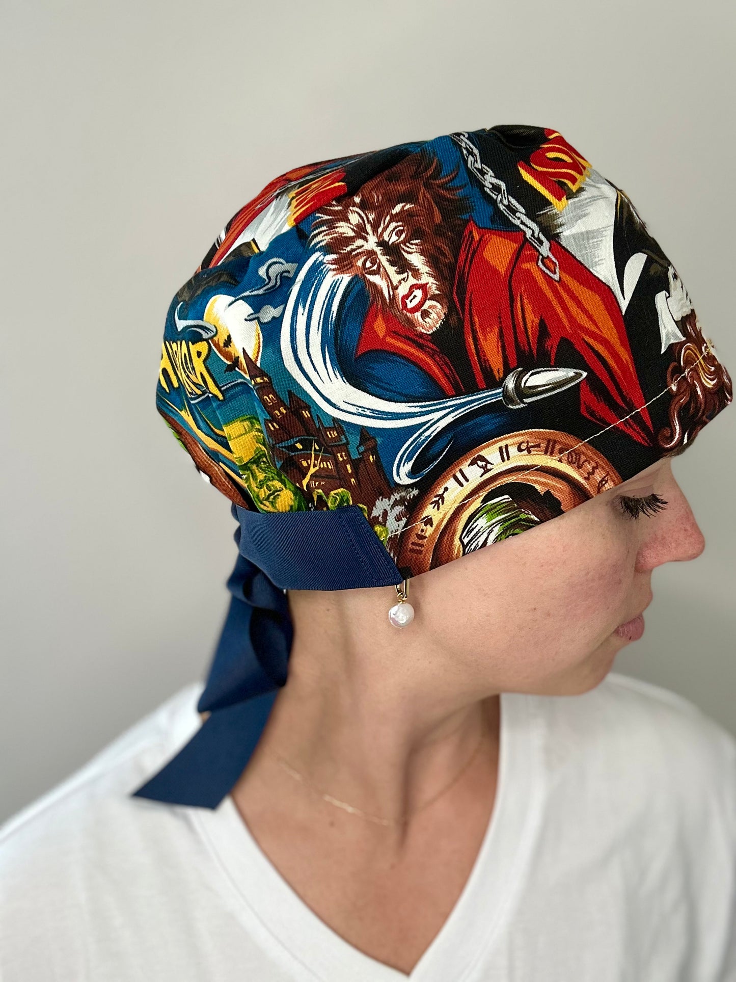 SATIN LINED- Old School Horror: Euro-Style Scrub Cap