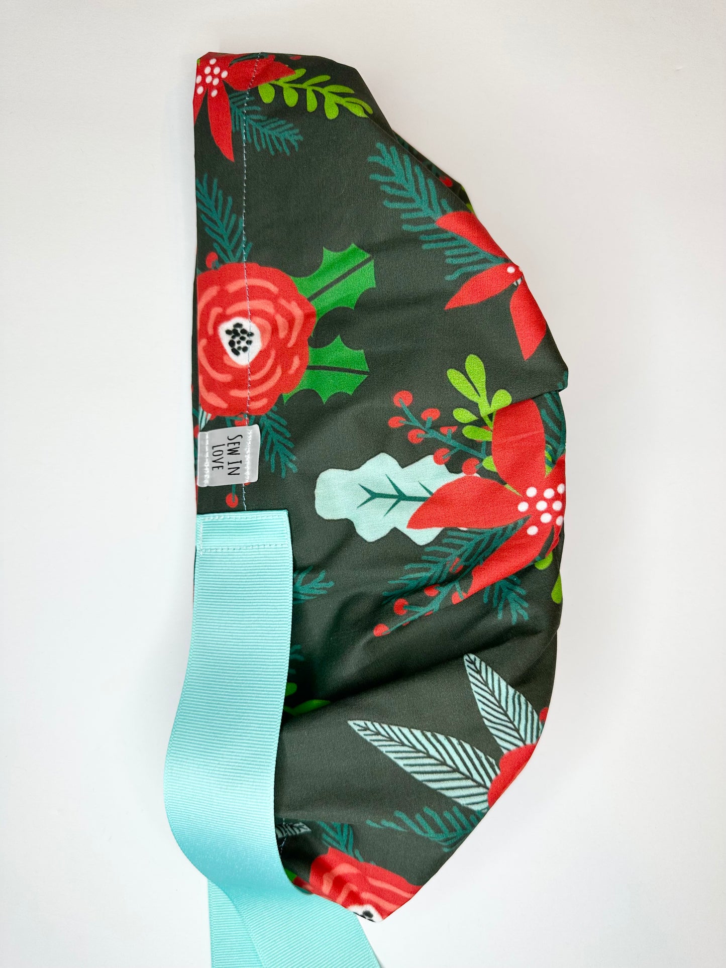SATIN LINED- Poinsettia Christmas: Euro-Style Scrub Cap