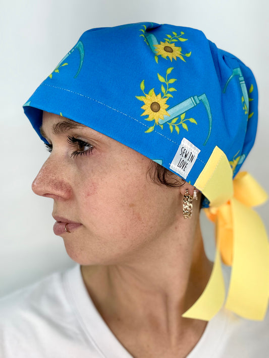 Ribbon Back- Sunflower Mac Blade: Euro-Style Scrub Cap