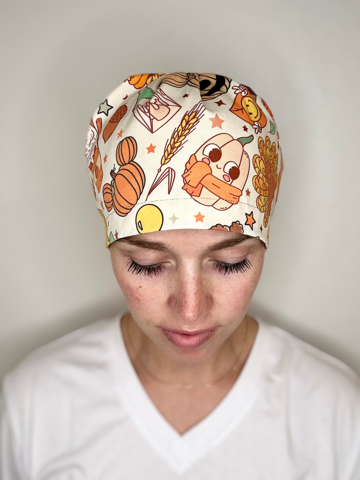 *Toggle Back* SATIN LINED- Mickey Pumpkin Patch: Euro-Style Scrub Cap