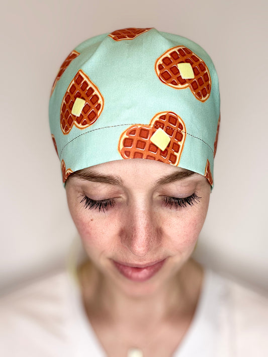 Ribbon Back- I Heart Waffles: Euro-Style Scrub Cap
