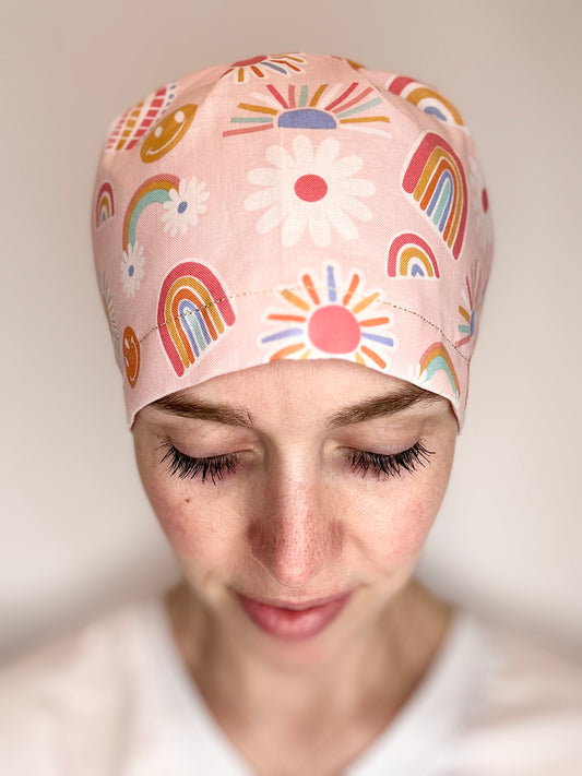 Toggle Back- Rainbows and Sunshine: Euro-Style Scrub Cap