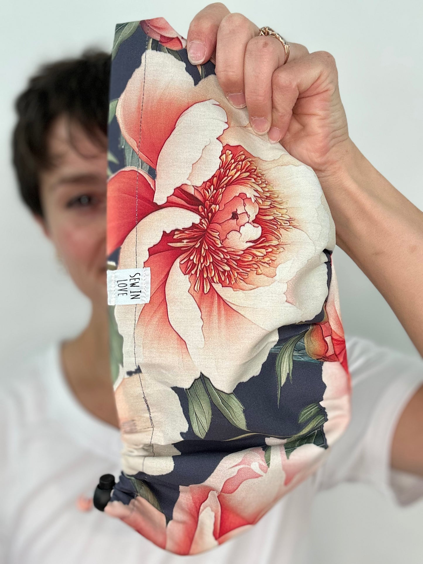 Toggle Back- Romantic Peonies: Euro-Style Scrub Cap