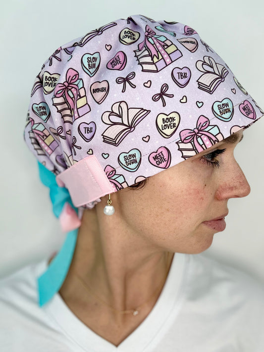 Ribbon Back- Book Lovers (Mismatched Ribbons): Euro-Style Scrub Cap