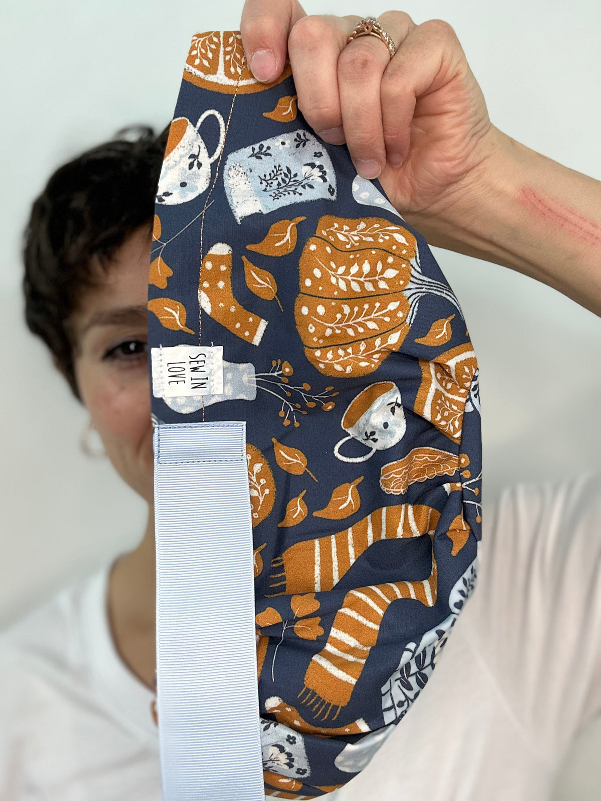 Ribbon Back- Autumn Tea Party: Euro-Style Scrub Cap