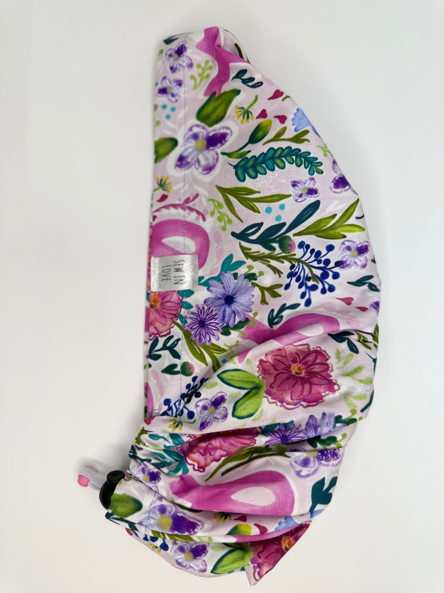 *Toggle Back* SATIN LINED- Breast Cancer and Birds: Euro-Style Scrub Cap