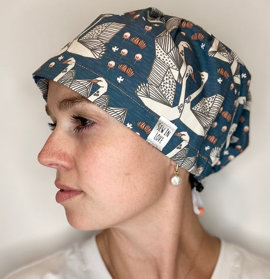 Toggle Back- Origami Swans: Euro-Style Scrub Cap