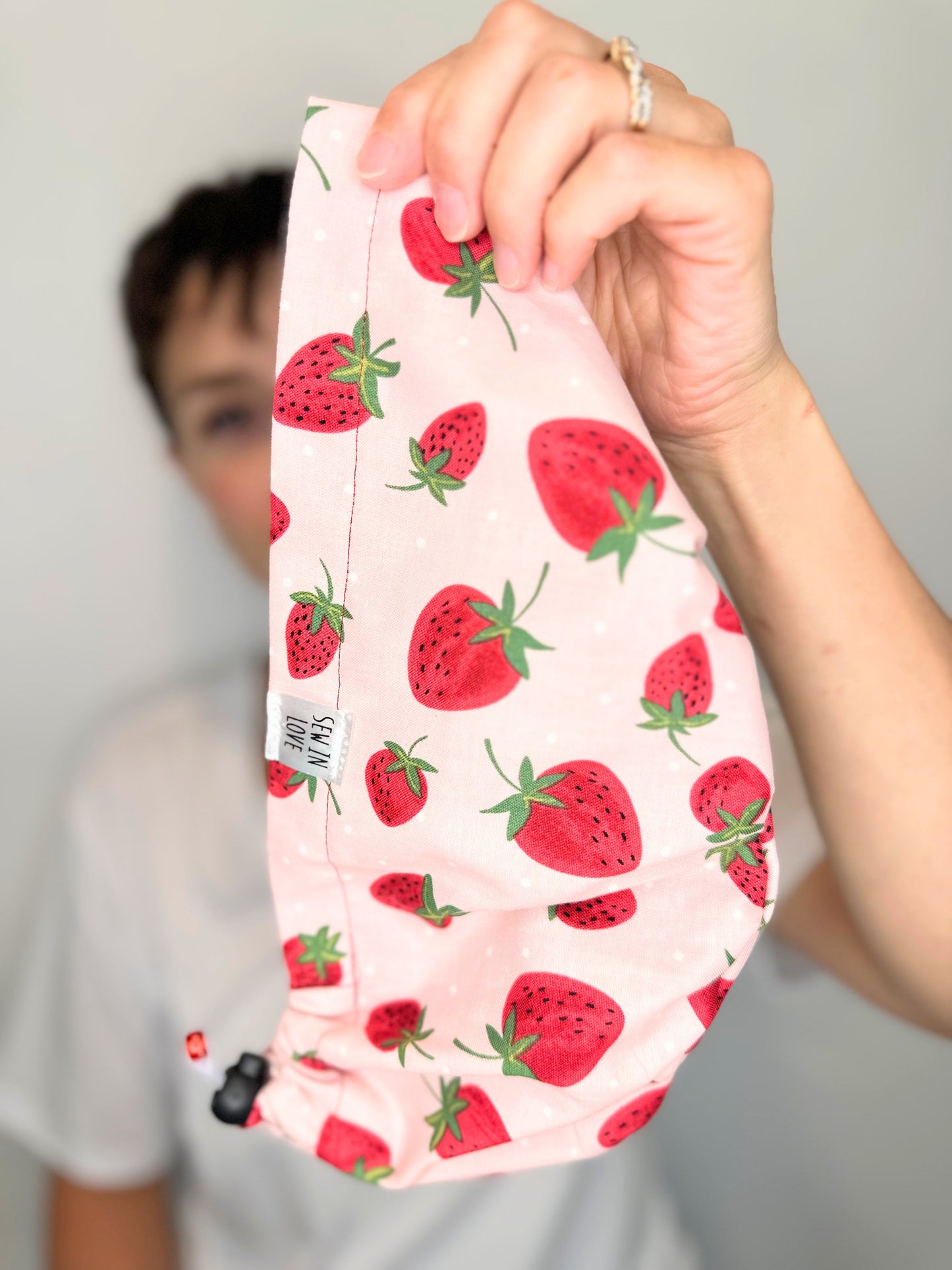 Toggle Back- Cutesy Strawberries: Euro-Style Scrub Cap