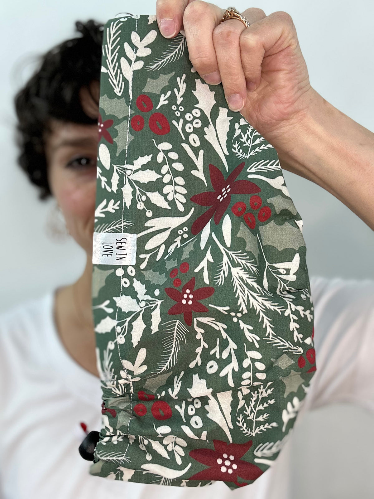 Toggle Back- Bold Poinsettias: Euro-Style Scrub Cap