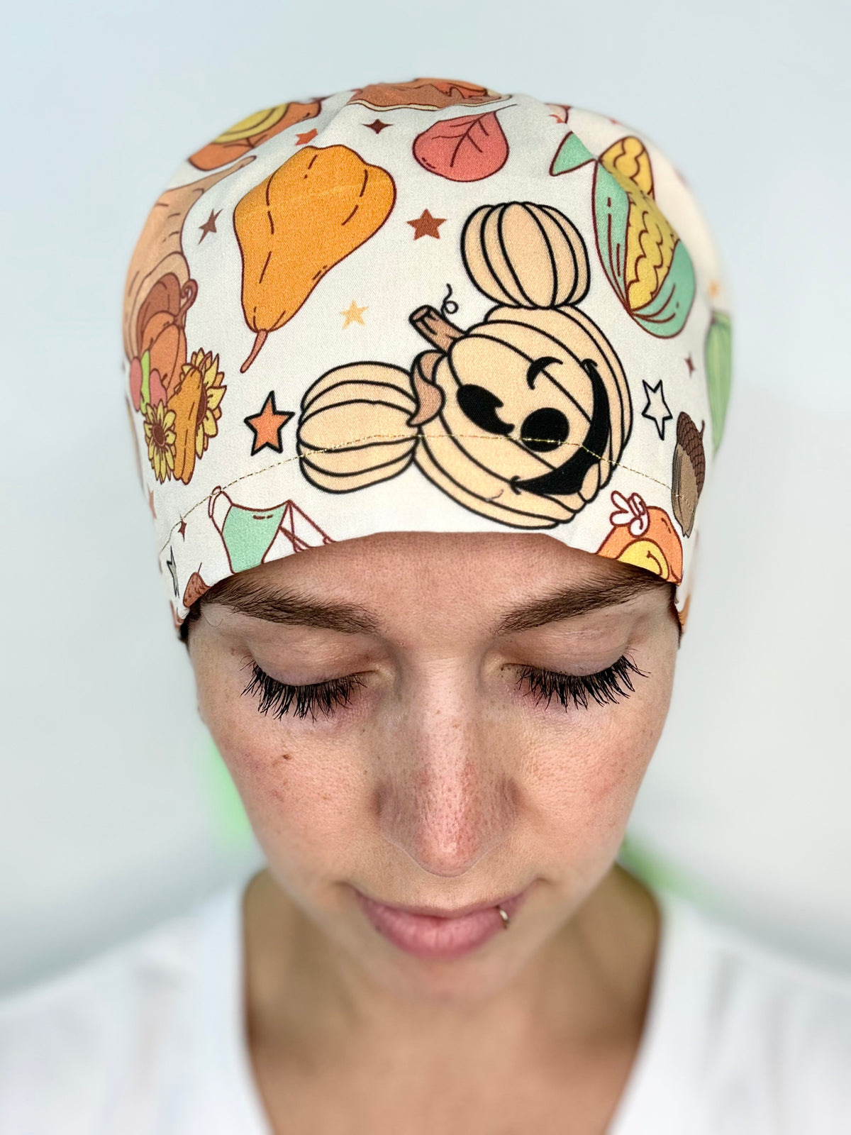 Ribbon Back- Mickey Pumpkin Patch: Euro-Style Scrub Cap