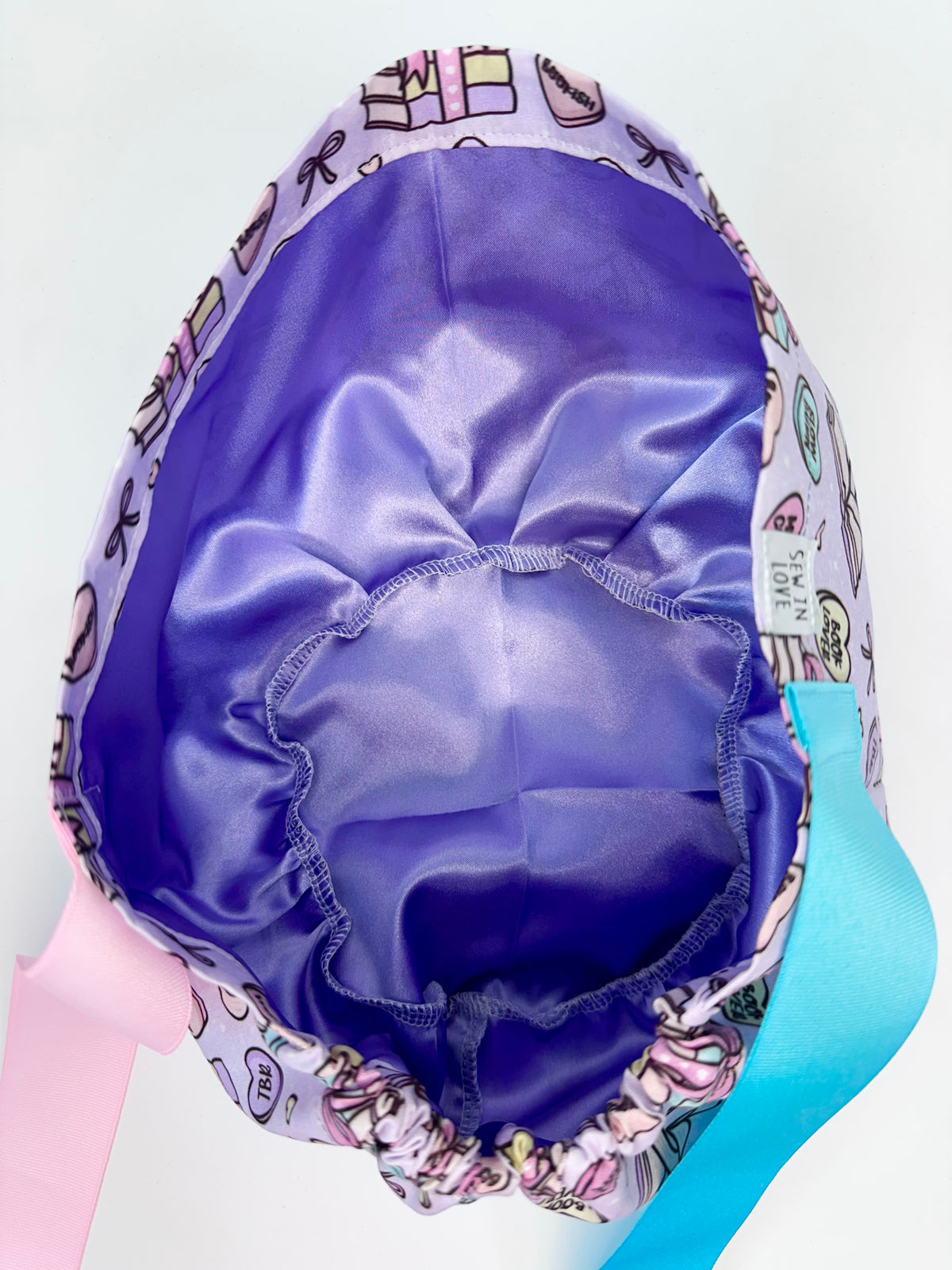 Ribbon Back- Book Lovers (Mismatched Ribbons): Euro-Style Scrub Cap