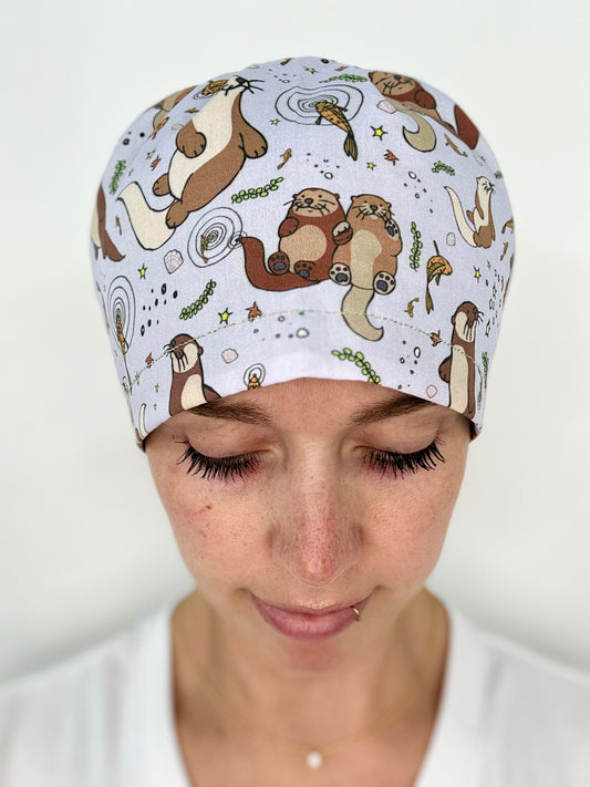 Toggle Back- Cuddly Otters: Euro-Style Scrub Cap