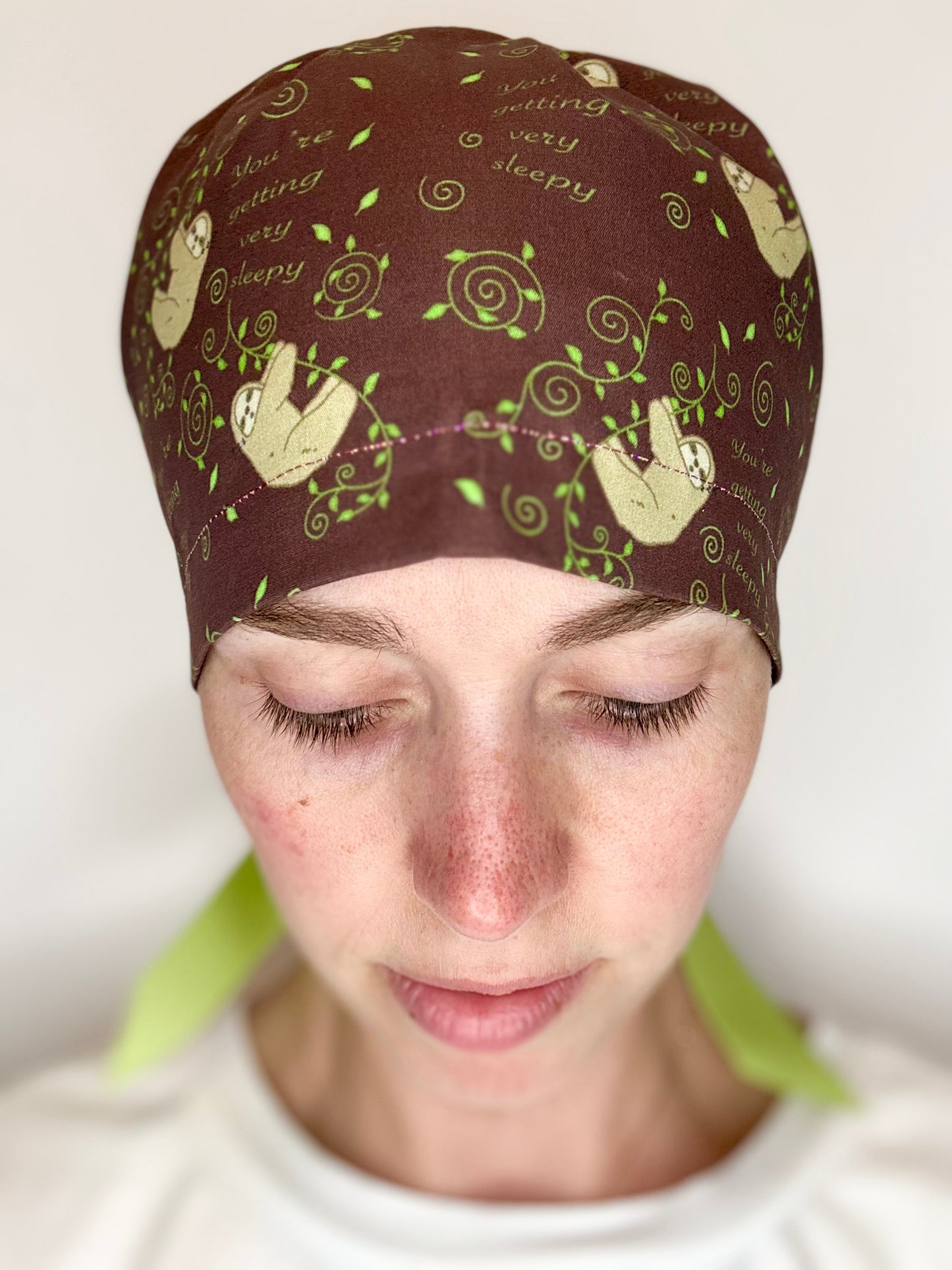 Ribbon Back-Sleepy Sloths: Euro-Style Scrub Cap