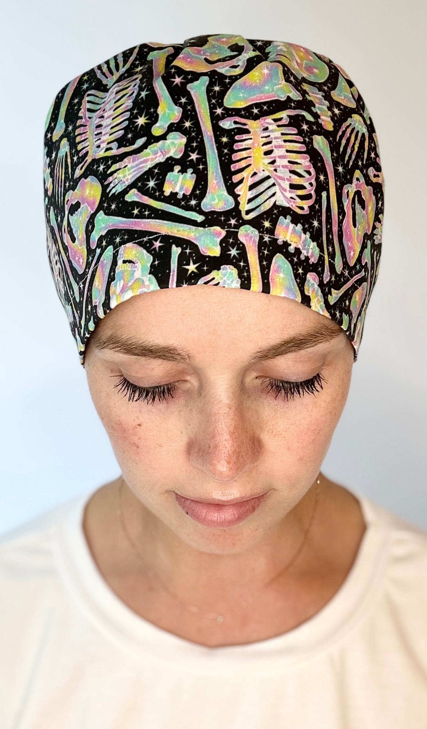 Toggle Back- Neon Bones: Euro-Style Scrub Cap