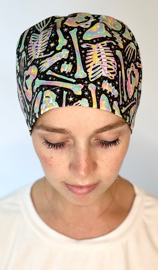 Toggle Back- Neon Bones: Euro-Style Scrub Cap
