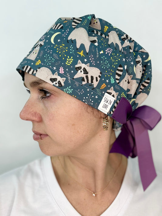 Ribbon Back- Ornery Racoons: Euro-Style Scrub Cap