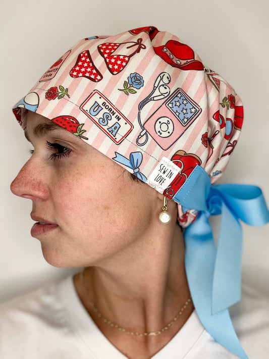 Ribbon Back- Americana Items: Euro-Style Scrub Cap