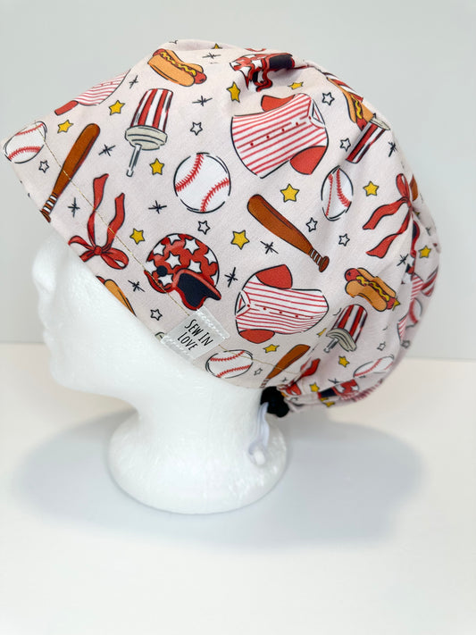*Toggle Back* SATIN LINED- Play Ball: Euro-Style Scrub Cap