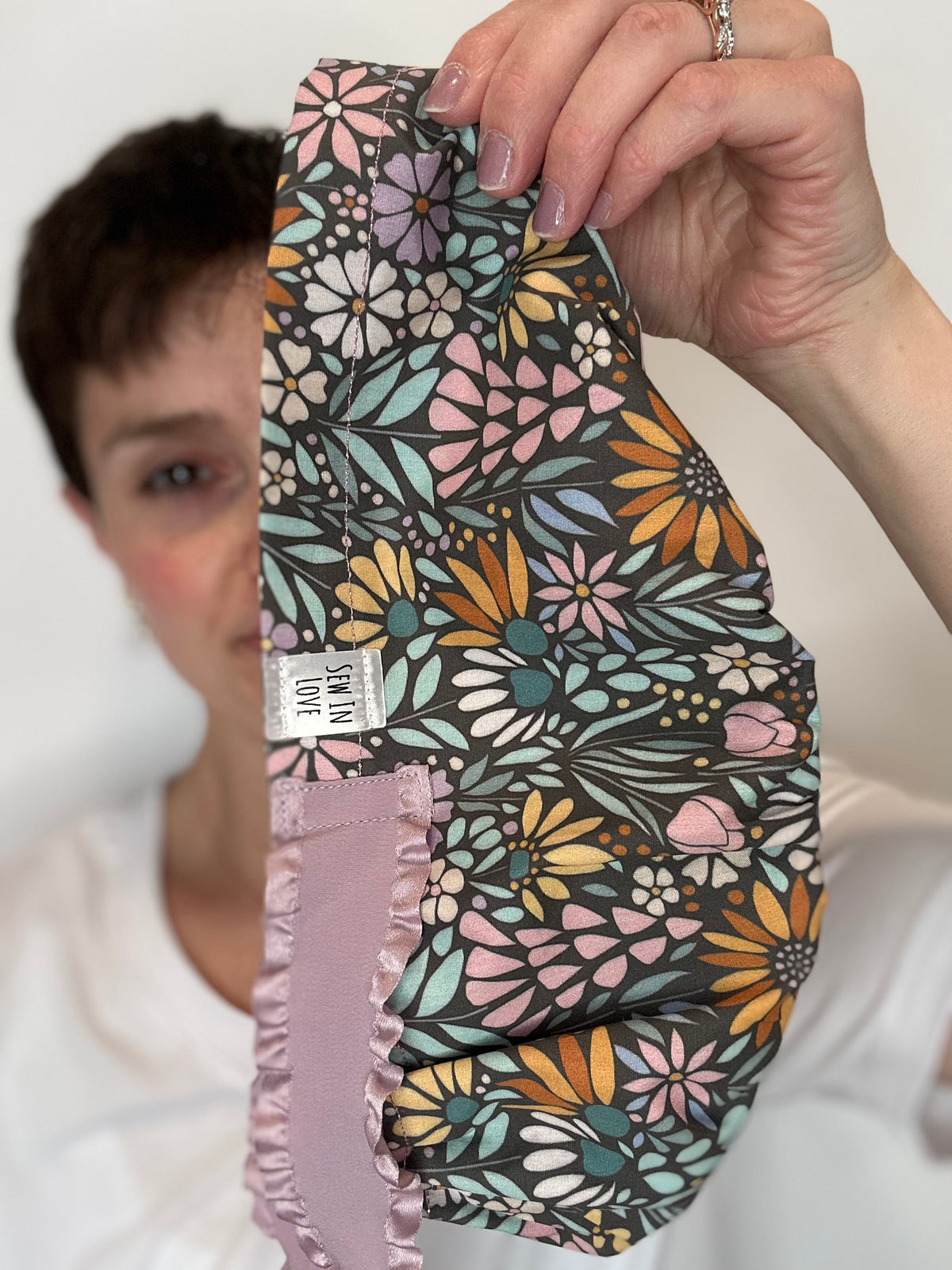 Ribbon Back- Floral Mosaic: Euro-Style Scrub Cap