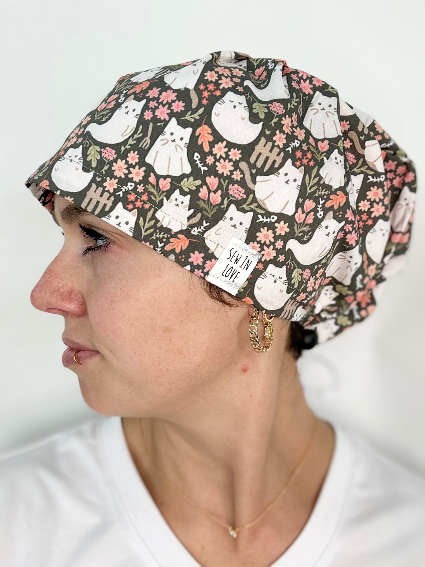 Toggle Back- Ghost Kitties: Euro-Style Scrub Cap